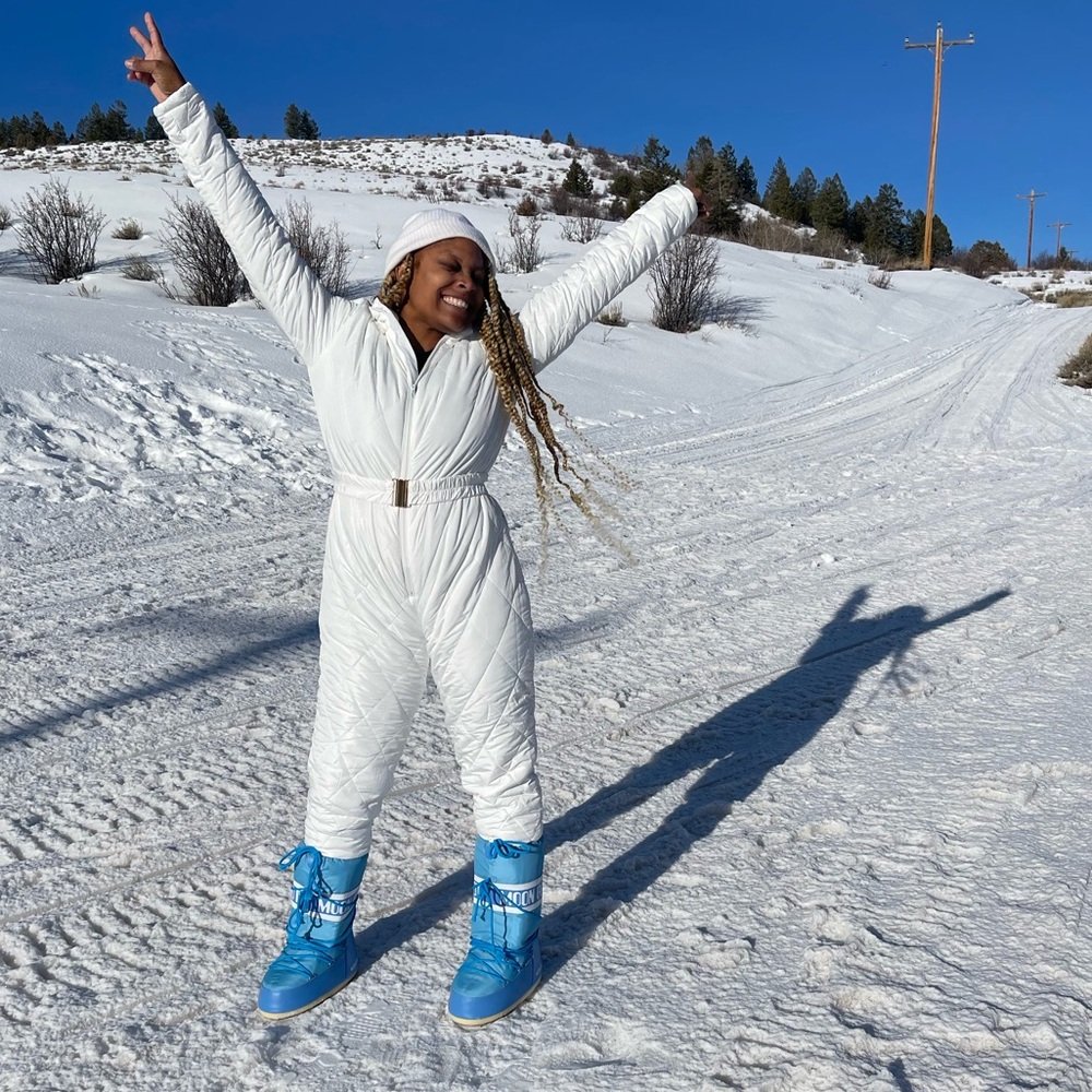 All white ski suit